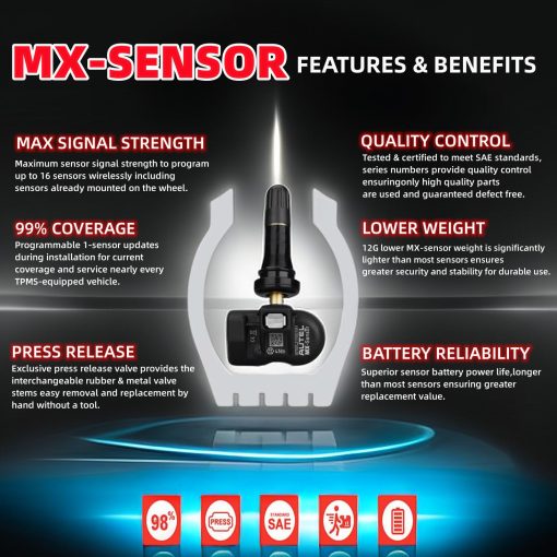Sensor de presion de neumaticos Autel MaxiTPMS MX-Sensor 8pcs Dual Frequency 315/433MHz Programado por TS401 TS408 TS501 TS508 TS601 TS608 MK808TS MX808TS MS906TS ITS600 - Imagen 7
