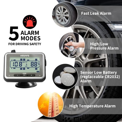 VESAFE TPMS, Sistema de Monitoreo de Presion de Neumaticos Inalambrico para RV, Remolque, Autobus, Casa Rodante, Quinta Rueda, Incluye un Amplificador de Senal y 4 sensores antirrobo. - Imagen 2