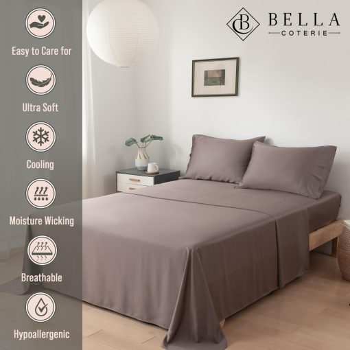 Juego de sabanas de lujo para cama Queen Bella Coterie | Cultivado organicamente | Ultra suave | Refrigerante para quienes duermen calientes | Bolsillo profundo de 18" | Viscosa hecha de bambu [Mocha] - Imagen 2