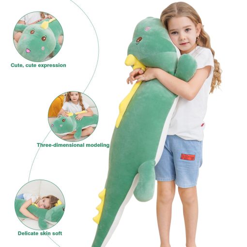 Peluche de dinosaurio gigante de 40 pulgadas, almohada suave de cuerpo de dinosaurio, juguetes de peluche lindos de 3.3 pies de altura, regalos para ninas ninos en Halloween, Navidad, Accion de Gracias, Cumpleanos - Imagen 4