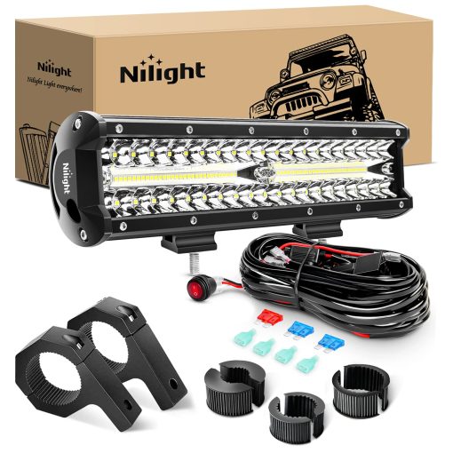 Nilight Barra de Luces LED de 12 Pulgadas 300W Triple Fila de Inundacion Spot Combo, Carcasa de Aluminio, Impermeable IP67, 30000LM, Garantia de 2 Anos