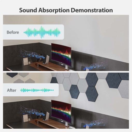 Paquete de 12 Paneles Acusticos Amantech Autoadhesivos de Espuma Aislante de Alta Densidad para Sonido, Panel de Espuma Acustica Hexagonal de 12X10.23X0.4 Pulgadas en Casa, Oficina, Sala de Grabacion, Estudio (Negro) - Imagen 4