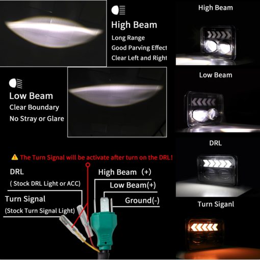 Faros LED FNGET 4pcs 4x6 con Haz Alto/Bajo DRL Blanco Flecha Secuencial de Giro ambar Reemplazo Compatible con Kenworth Peterbilt Oldsmobile Cutlass - Imagen 2