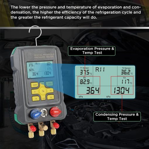 Juego de Manifolds Digitales para Aire Acondicionado CMTOOL para 93 Refrigerantes Juego de Manometros de Presion de Aire Acondicionado R134A R22 R12 R410A R1234YF Kit de Recarga de Refrigerante para Refrigeracion Digital - Imagen 5