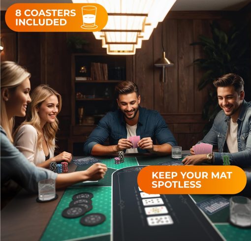Tapete de Poker Newverest 70" x 35", Tapete Texas Hold'em para Noches de Juegos en Casa con hasta 10 Jugadores, Blackjack, Casino | Cubierta de Poker para Mesas en Bolsa de Almacenamiento con Cremallera con 8 Posavasos en Caja de Regalo - Imagen 3