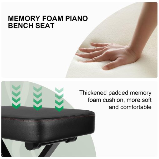 Banco de Piano TENTOTEN Banco Plegable de Piano, Taburete de Piano de Espuma de Memoria Comodo Asiento de Piano Ajustable con Parte Superior de Terciopelo Acolchado Banqueta de Teclado Diseño Antideslizante - Imagen 2