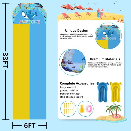 VEEST 33 FT Tobogan de Agua Extra Largo para Ninos y Adultos, Doble Tobogan de Agua para Cesped con 2 Tablas, Juguetes de Verano para Tobogan de Agua con Colchoneta de Choque para Patio Exterior - Imagen 2
