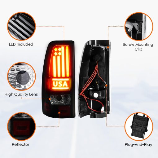 Luz trasera Tresound + 3ra luz de freno de carga para Chevy Silverado 1500 2500 99-02, 1500 2500 HD 01-02, GMC Sierra 1500 2500 99-03, 1500 2500 HD 01-03 Luz de alto montaje Luces traseras LED - Imagen 7