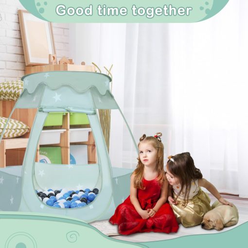 Tienda de Juego con Pelotas Wilhunter para Ninos con 50 Pelotas, Carpa de Juego Emergente para Ninas, Regalos de Princesa para Ninos Juegos Infantiles de Interior y Exterior (Celadon: Gris/Blanco/Azul Bebe, 109x90cm/50 Pelotas) - Imagen 3