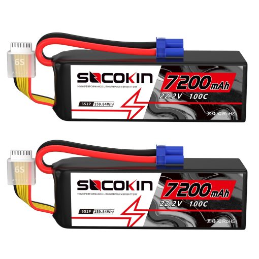 Bateria Lipo Socokin 6S 22.2V 100C 7200mAh con Conector EC5 Estuche Blando para Coche Camion Tanque Barco Carreras de Hobby (2 Packs)