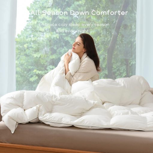 Edredon de lujo de fibra de plumon HYVIF tamaño extragrande para cama King - Relleno de 800 Fill Power para todas las estaciones - Ligero y esponjoso - King extragrande 98" x 120" - Imagen 7