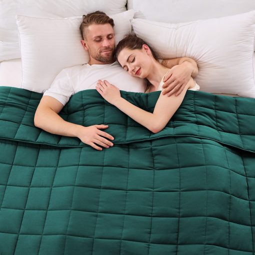 Manta pesada yescool para adultos (20 lbs, 88? x 104?, Verde oscuro) Manta pesada refrigerante para dormir perfecta para 190-210 lbs, Tamano queen Manta transpirable con cuentas de vidrio premium, Lavable a maquina