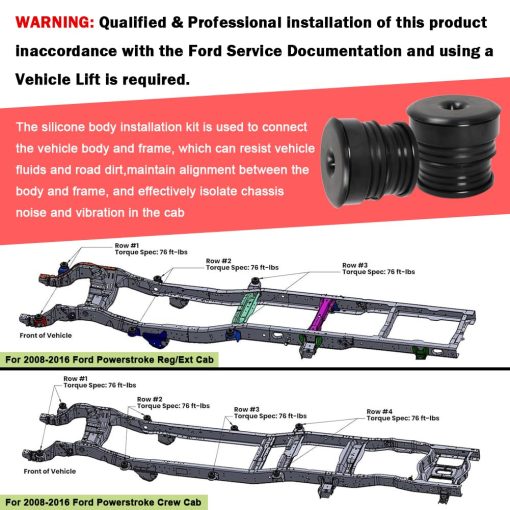 HUGALL 8PCS Kit de Montaje de Cuerpo de Silicona Compatible con 2008-2016 F-250 F-350 Crew Cab Mejora de Superioridad del Bacheo de la Suspension Parcial-Amortiguadores de Bacheos de Cabina Duraderos Supera a los Montajes OEM y de PU - Imagen 4