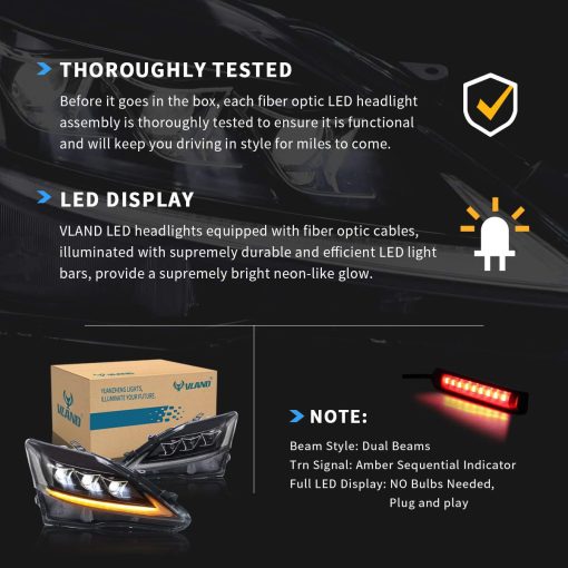 Faros LED VLAND compatibles con Lexus IS250/ IS250C IS350 IS350C IS220d 2006-2012, ISF 2008-2014 con Indicador Secuencial con Proyector con Reflector Claro - Imagen 5