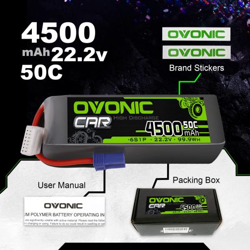 Bateria Lipo OVONIC 6S 22.2V 50C 4500mAh RC Lipo EC5 Enchufe Estuche Blando para Drone de Clase X Carreras 70MM 8MM 90MM EDF Quadricoptero Avion Helicoptero Coche Camion (Paquete de 2) - Imagen 6
