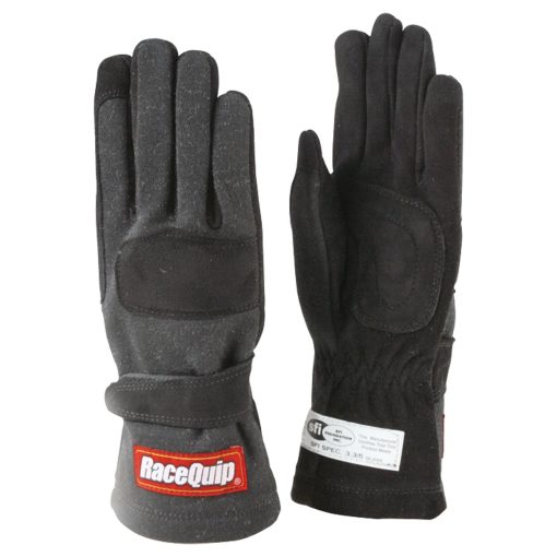 Guantes de Carrera RaceQuip Serie 355 de 2 Capas Nomex SFI 3.3/5 Certificado Negro Talla Grande 355005