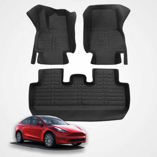 Tapetes para piso de automovil todo clima Accesorios interiores de automoviles Moldeo integrado Impermeables y resistentes al desgaste Ajuste personalizado para Tesla Model Y 2020-2024