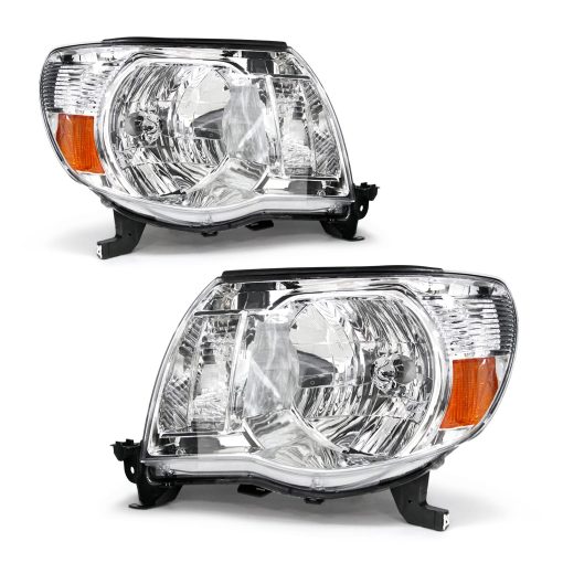 Conjunto de faros ADCARLIGHTS Compatible con Toyota Tacoma Pickup Truck 2005 2006 2007 2008 2009 2010 2011 Ensamblaje de Faros en Carcasa Cromada Reflector ambar Lado del Conductor y del Pasajero