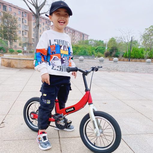 Bicicleta de Equilibrio OHIIK 2 en 1 para Ninos de 2 3 4 5 6 7 Anos, Bicicleta de Equilibrio a Pedales, Bicicleta de Ninos de 12 14 16 Pulgadas, con Kit de Pedales, Ruedas de Entrenamiento, Frenos (12 Pulgadas, Rojo) - Imagen 5