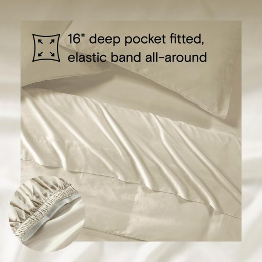 Juego de sabanas SIJO AiryWeight Tencel, 100% Lyocell derivado del Eucalipto, Suaves como la mantequilla, Ganador de las Mejores Sabanas Refrescantes 2022 de Architectural Digest - 4 piezas - 2 fundas de almohada 1 sabana ajustable 1 sabana superior (Fog, King) - Imagen 4