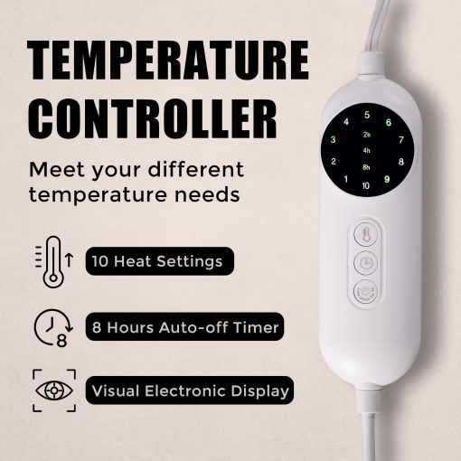 Manta Electrica OLIFE con Doble Control Termico Lanzamiento Lava Rapido, Extremadamente Suave y Confortable Manta Electrica de Calentamiento Rapido con 10 Niveles de Calor y Configuraciones de Tiempo, Apagado Automatico 2/4/8 Horas, 80"x84" Beige - Imagen 2