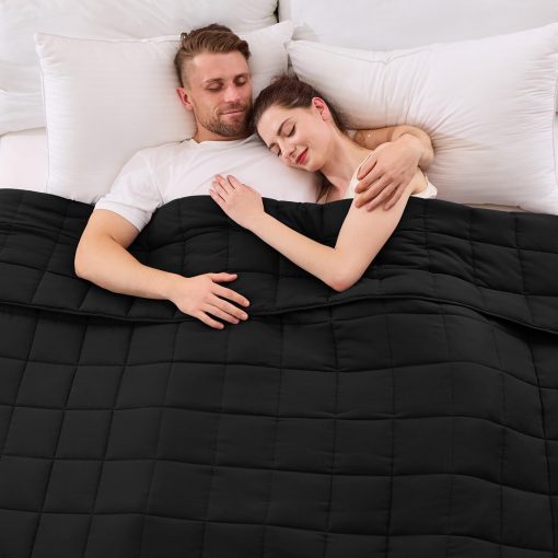 Manta Ponderada para Adultos Yescool (20 lbs, 88? x 104?, Negro) Manta Pesada Refrigerante para Dormir Perfecta para 190-210 lbs, Tamano Queen Manta Transpirable con Perlas de Vidrio Premium, Lavable a Maquina