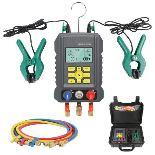 Juego de Manifolds Digitales para Aire Acondicionado CMTOOL para 93 Refrigerantes Juego de Manometros de Presion de Aire Acondicionado R134A R22 R12 R410A R1234YF Kit de Recarga de Refrigerante para Refrigeracion Digital