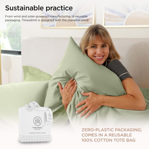 Juego de sabanas de lujo Threadmill de algodon Supima, Juego de sabanas de algodon suave de 1000 hilos para cama tamaño Full, 4 piezas Juego de sabanas Full en verde salvia, Juego de sabanas con bolsillo profundo de calidad de hotel de 5 estrellas - Imagen 7