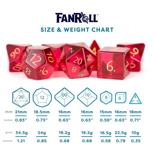 Set de Dados Poliedricos FanRoll de Metallic Dice Games 16mm de Piedra de Nacimiento: Grabados en Rubi de Julio, Dados de Rol para Dungeons and Dragons - Imagen 5