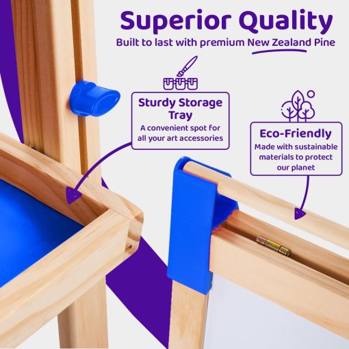Caballete de Arte Azul Squid para Ninos - Caballete de Madera Ajustable de Doble Cara con Pizarra Magnetica, Pizarra Blanca y Rollo de Papel - Incluye Mas de 100 Accesorios, Ideal para Ninos de 3 a 12 anos - Imagen 6