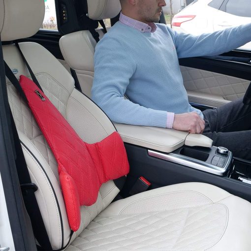 Apoyo Lumbar KULIK SYSTEM - Nuevo Soporte Lumbar para Coche - Innovador Soporte Lumbar para Coche - Cojin Lumbar para Aliviar Dolor Lumbar - Cojin Lumbar para Coche - Patentado (Costuras Rojas) - Imagen 5