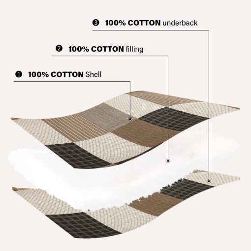 Juego de Edredon Patchwork 100% Algodon Queen - Colcha de Cuadros en Estilo Granja para Cama Queen, Set de Edredon Suave y Ligero para Todas las Estaciones, Juego de Ropa de Cama Rustica 3pcs, Cafe/Negro - Imagen 5