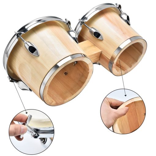 Bongos LeSage para Ninos y Adultos Principiantes 7 y 8 Pulgadas Set de Bongo de Madera Natural Cabeza de Piel Real con Llave de Afinacion Bateria Bongo - Imagen 2