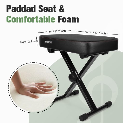 Banco de Piano TENTOTEN Banco Plegable de Piano, Taburete de Piano de Espuma de Memoria Comodo Asiento de Piano Ajustable con Parte Superior de Terciopelo Acolchado Banqueta de Teclado Diseño Antideslizante - Imagen 5