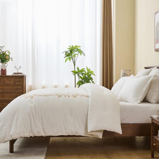 Juego de edredon de algodon egipcio de gran calidad SahSahCasa tamano Queen, Edredon esponjoso, Juego de ropa de cama de algodon 100% para cama Queen, Edredon acolchado floral bordado ligero, 90" x 90", 3 piezas, Blanco - Imagen 4