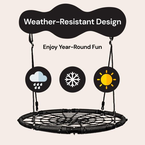 Columpio de arbol de Telaraña PlayVibe - Columpio Redondo de 40 Pulgadas para Niños al Aire Libre - Columpio con Capacidad de Peso de 800 lb, Tela Impermeable de Oxford 900D y Correas de Colgar (Negro) - Imagen 4