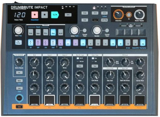 Arturia DrumBrute Impact Maquina de Bateria Analogica BUNDLE con 2x Cable MIDI Pig Hog de 6 pies, Fuente de Alimentacion y Paño de Pulido - Equipo para Crear Ritmos con 10 Sonidos de Bateria, 64 Patrones con 64 Pasos - Imagen 2