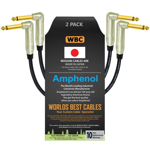 2 Unidades - 9 Pulgadas - Cable de Pedal, Efectos, Patch, instrumento PERSONALIZADO utilizando cable Mogami 2319 y conectores de oro TS Amphenol ACPM-RN-AU de la serie M de WORLDS BEST CABLES