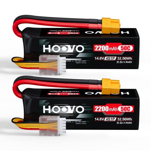 HOOVO 4S 14.8V 2200mAh 50C Bateria Lipo Estuche Rigido Pack con Conector XT60 para Coche RC, Helicoptero RC, Avion RC, Cuadricoptero, Drone UAV FPV (2 Paquetes)