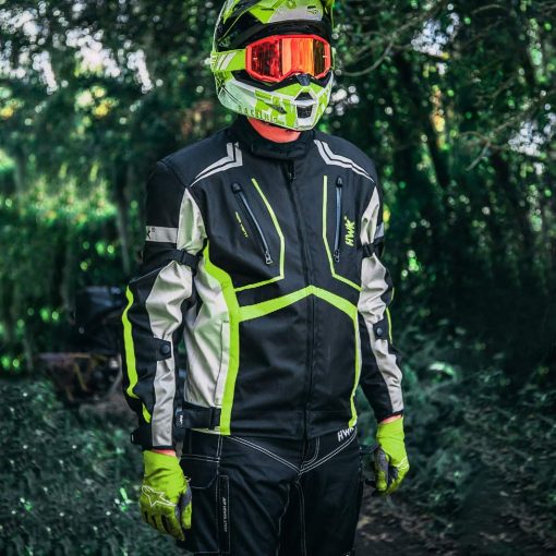 Chamarra de Motocicleta HWK para Hombres y Mujeres Escorpion con Tela de Cordura para Enduro Moto y Armadura Acolchada de Espuma para Proteccion de Impacto, Chamarra de Motocicleta Dual Sport - Verde Hi-Vis, 3X-Grande - Imagen 3
