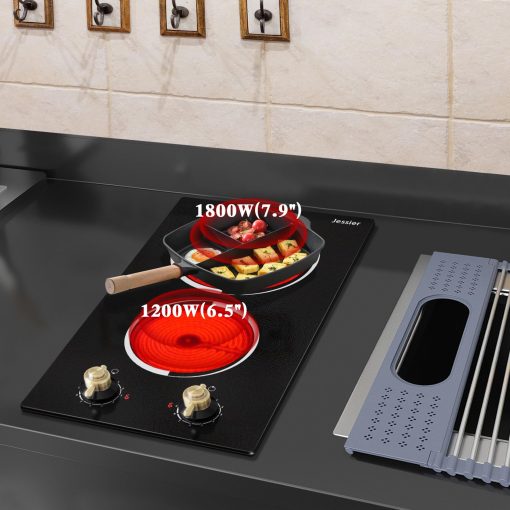 Jessier 12 Pulgadas Cocina Electrica - 2 Quemadores Incrustados Cocina Radiante Electrica con Control de Perilla, Estufa Electrica de Ceramica con 9 Niveles de Calentamiento, Indicacion de Calor Residual, 220-240V Cableado Duro (Sin Enchufe) - Imagen 6