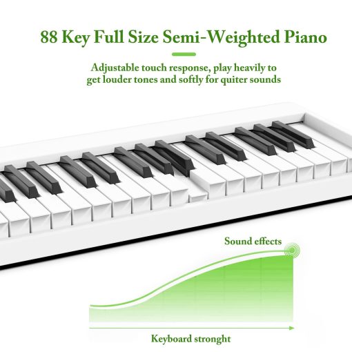 Teclado de Piano Plegable de 88 Teclas FVEREY, Teclado Semipesado de Tamaño Completo, Piano Portatil de Viaje, Soporte MIDI Bluetooth Piano Electrico para Principiantes Adultos, Blanco - Imagen 2