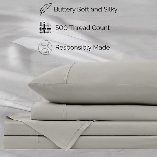 Juego de sabanas de lujo Southshore Fine Living, Inc. Tencel King, 500 hilos, gris acero - Imagen 4