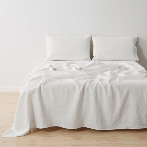 Juego de sabanas de lino puro europeo 100% - Juego de sabanas tamano completo de 4 piezas - Transpirable para dormilones calurosos y ropa de cama duradera - 1 sabana plana, 1 sabana ajustable, 2 fundas de almohada (completo, nube)