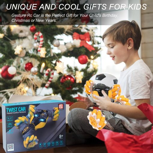 AGNEVE Coches RC Control Remoto por Gestos con Luz Musica 1:12 Coche Rc Controlado a Mano 2.4GHz 4WD Coche de Acrobacias Rc por Gestos Doble Cara Rotacion de 360? Vehiculo Todo Terreno para Ninos Ninas (Amarillo, Profesional) - Imagen 9