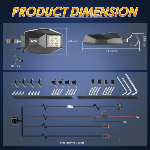 Espejos laterales para UTV Roador con luz, espejo retrovisor iluminado con luz LED para barra de 1,5"-2" RZR con luz de inundacion clara para Polaris Can Am XP 1000 Maverick X3 Yamaha SXS - Imagen 2