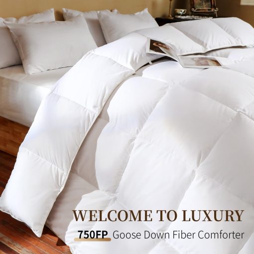 Edredon de plumas de ganso de lujo 100% algodon 750FP tamano queen 50 oz, inserto mullido de edredon para todas las estaciones, calidez media ultra suave coleccion de edredones de hotel (Blanco, 90x90 pulgadas) - Imagen 2