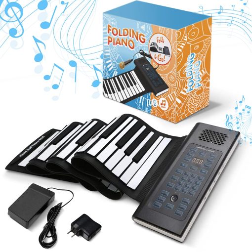 Teclado de Piano Plegable Portatil con Pedal | 61 Teclas | Regalos Musicales para Mujeres Hombres Ninas Ninos | Set de Regalo de Juguetes Educativos | Piano Digital para Principiantes