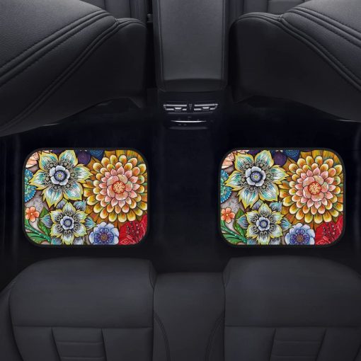 TOADDMOS Tapetes de Piso para Automovil con Estampado Floral Boho, Juego de Alfombrillas Delanteras y Traseras, Ajuste Universal, Conjunto de 4 para Mujeres Ninas - Imagen 4