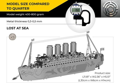 Modelo de Titanic perdido en el mar a escala de acero inoxidable Time 3D de METAL-TIME | Creaciones hechas a mano con tecnologia patentada | Decoracion unica coleccionable | Set de construccion DIY Puzzles - Imagen 5